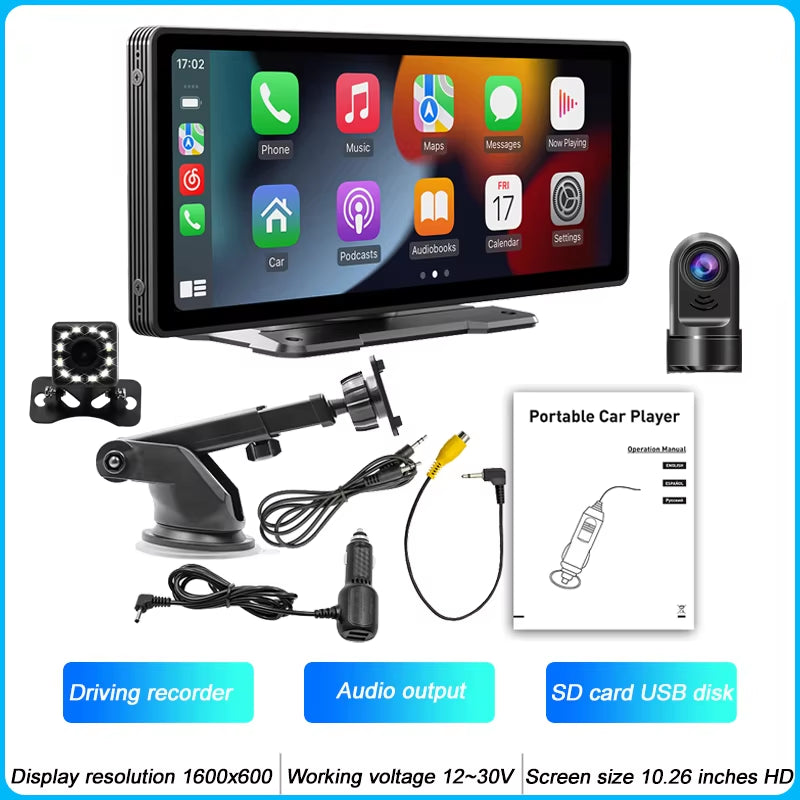 Pantalla CarPlay Inalámbrica 10.26” con Cámara de Reversa AHD