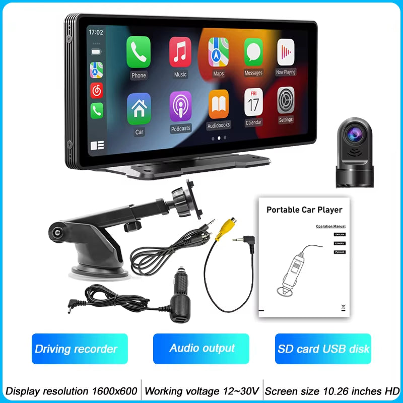 Pantalla CarPlay Inalámbrica 10.26” con Cámara de Reversa AHD