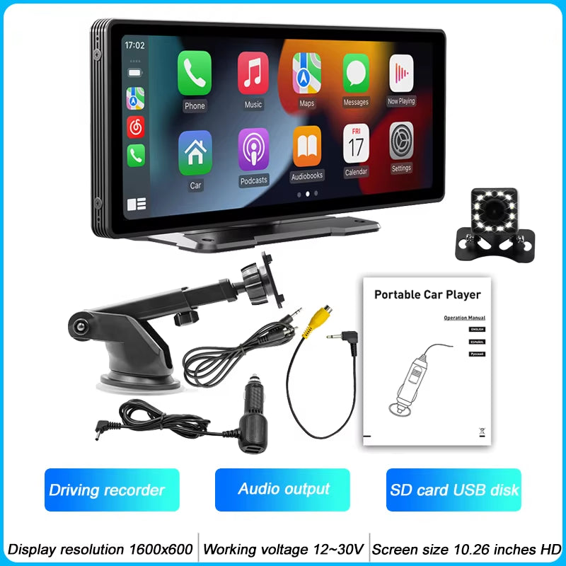 Pantalla CarPlay Inalámbrica 10.26” con Cámara de Reversa AHD