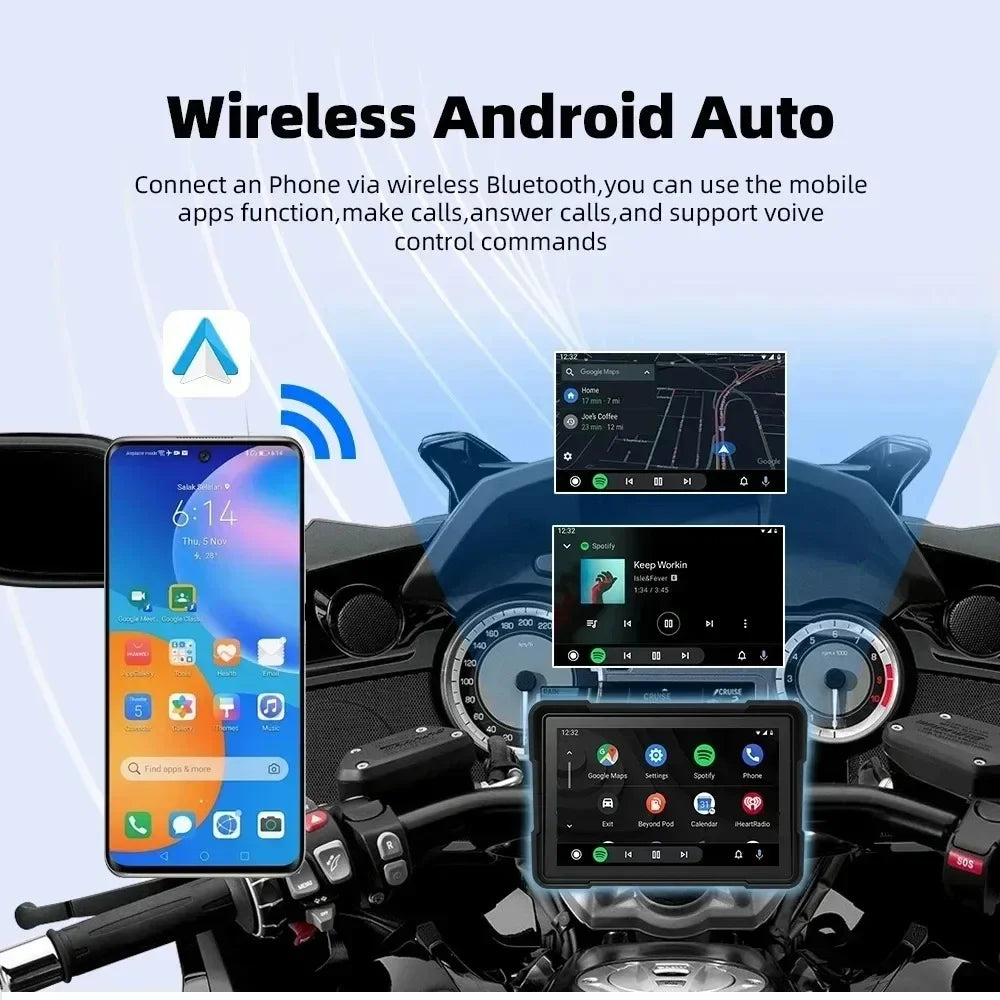 Pantalla Inteligente 5” para Moto con CarPlay y Android Auto – GPS, Bluetooth e IP67timedia Player