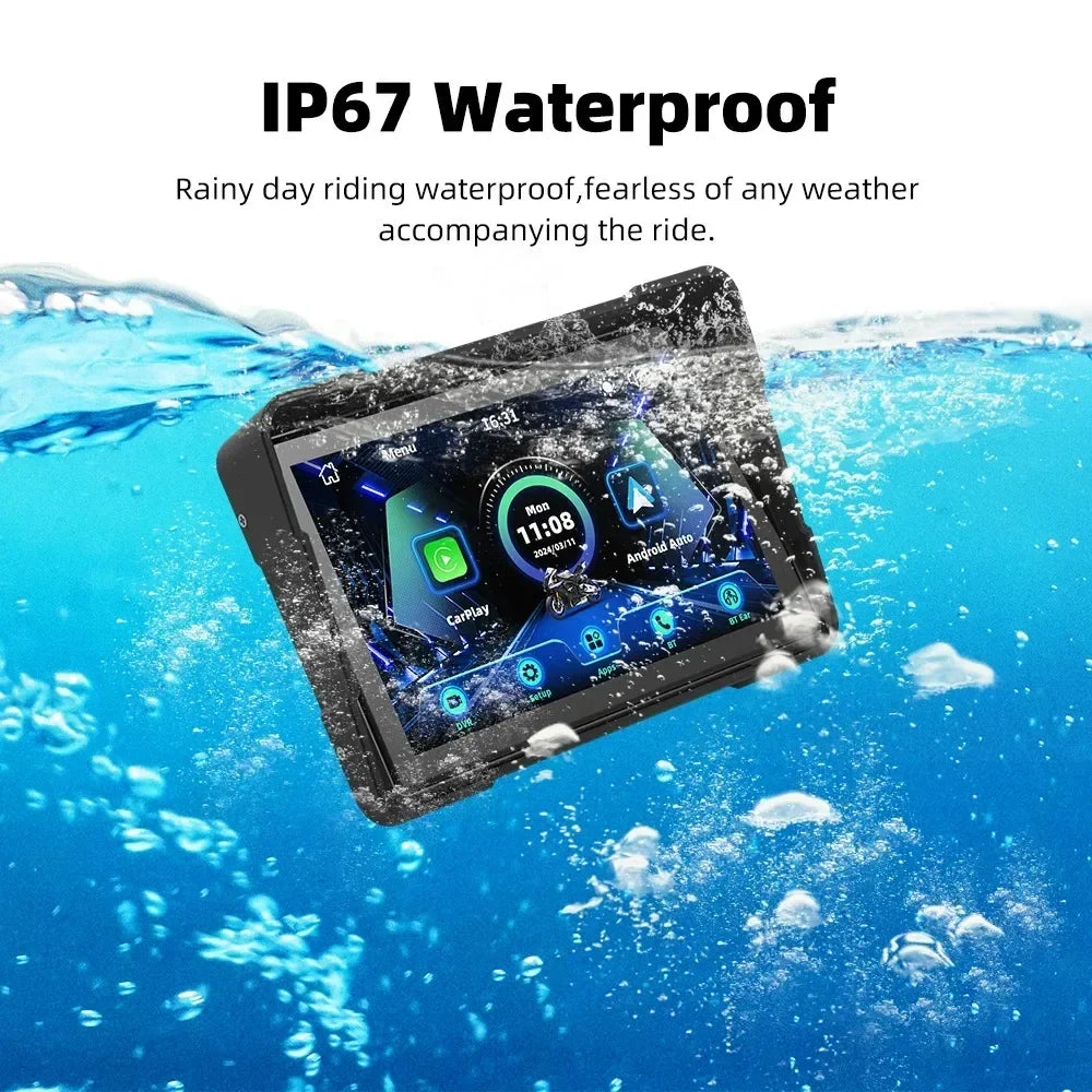Pantalla Inteligente 5” para Moto con CarPlay y Android Auto – GPS, Bluetooth e IP67timedia Player