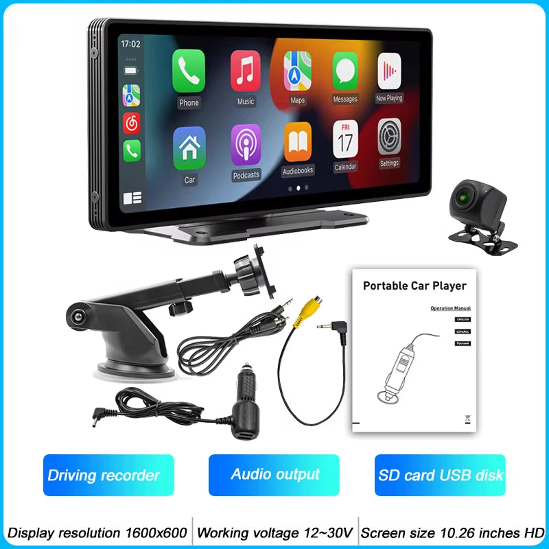 Pantalla CarPlay Inalámbrica 10.26” con Cámara de Reversa AHD