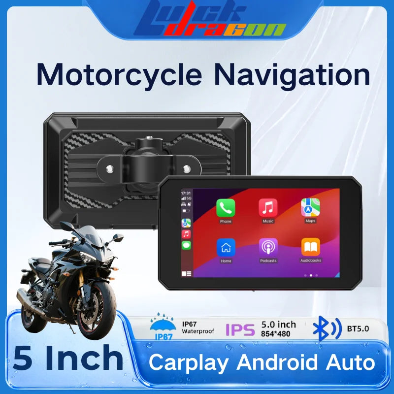 Pantalla Inteligente 5” para Moto con CarPlay y Android Auto – GPS, Bluetooth e IP67timedia Player