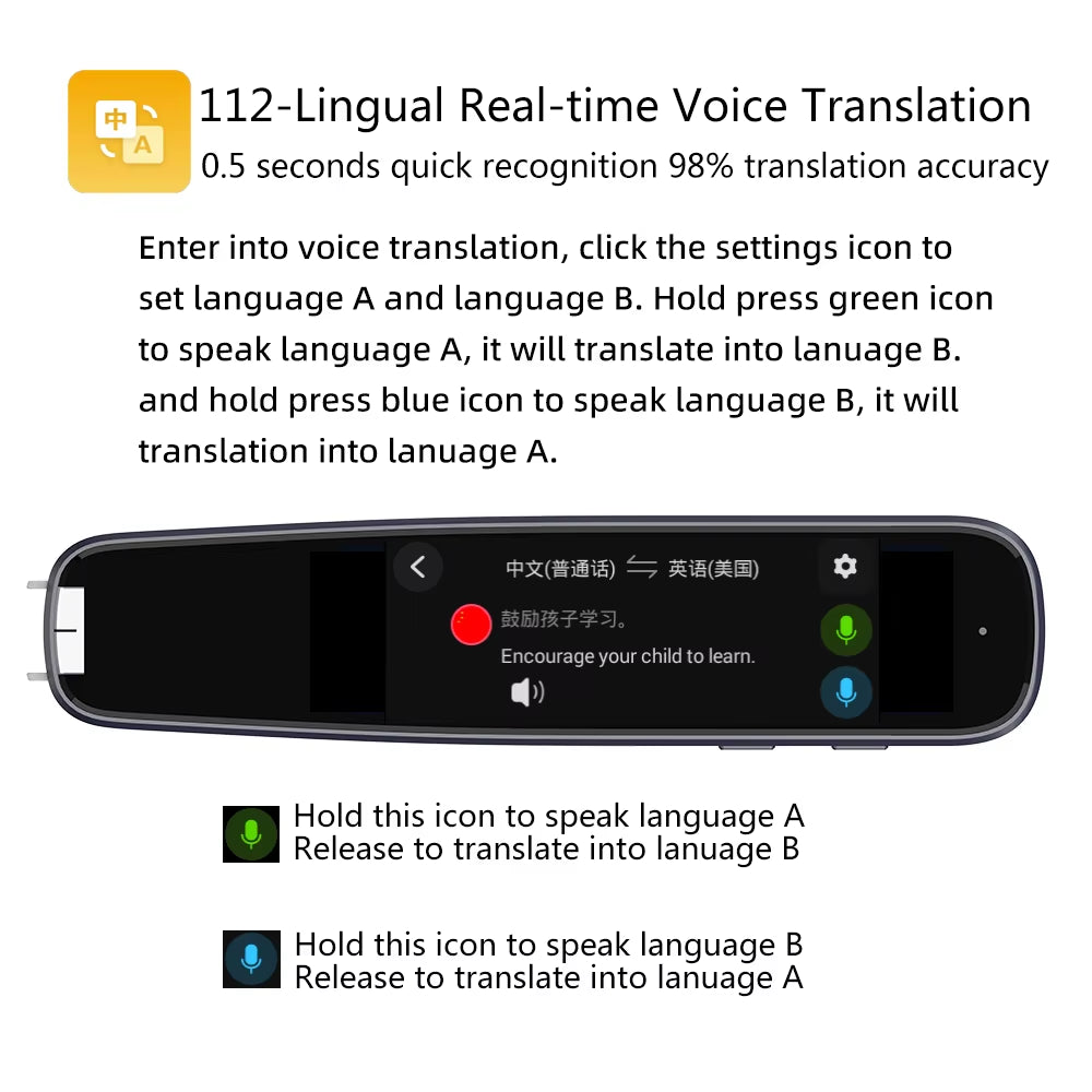 Lápiz Traductor Inteligente con IA | AI Smart Translator Pen – Voz, Escáner y Traducción Multilingüe