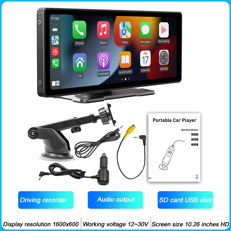 Pantalla CarPlay Inalámbrica 10.26” con Cámara de Reversa AHD