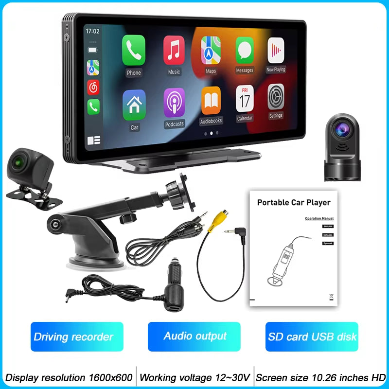 Pantalla CarPlay Inalámbrica 10.26” con Cámara de Reversa AHD